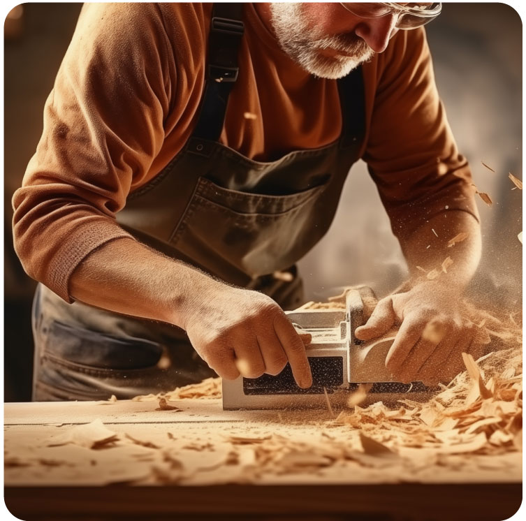 Maître-ébéniste qui fabrique un éléments de bois sur mesure